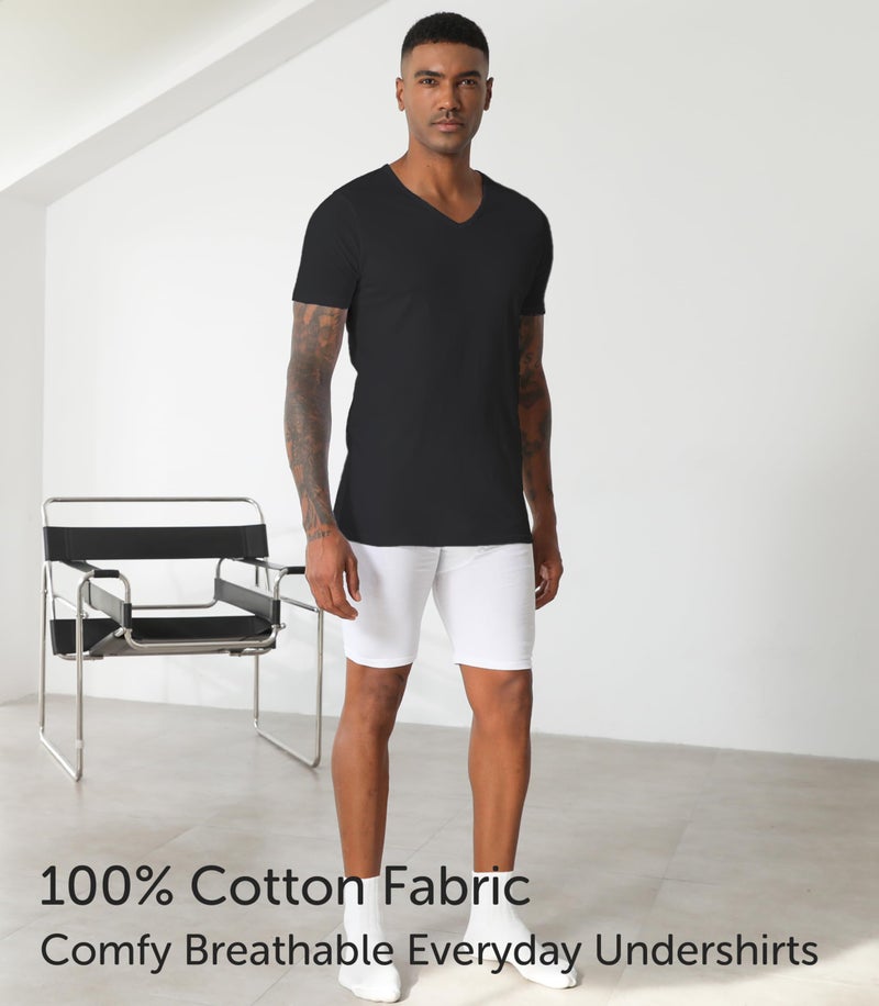 Comfneat Men's 6-Pack Undershirts 100% Cotton Comfy V-Neck T-Shirts (Black 6-Pack, M) - Image 2